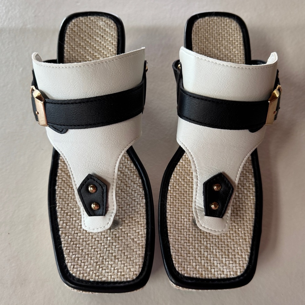 NWT Platform Thong Sandals White Black Adjustable (40) - Picture 4 of 17